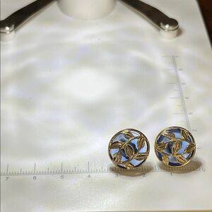 Vintage Avon Gold & Blue Enamel Leaf Earrings